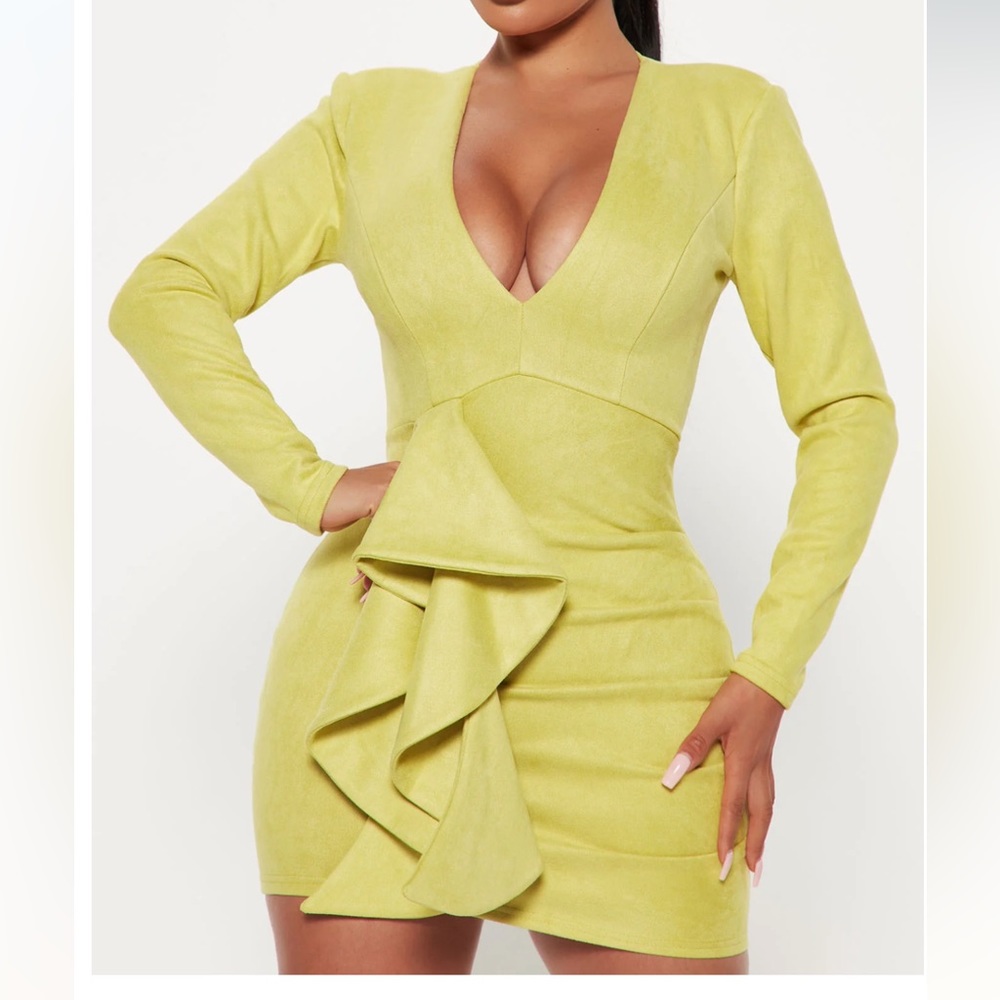 Chartreuse faux suede mini dress